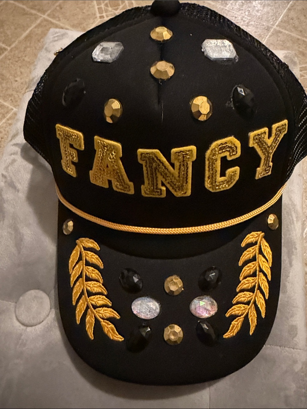 FANCY Embellished Black Gem Baseball Cap